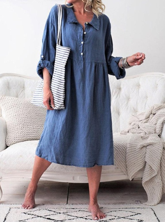 LD Casual dress with buttons and pleated collar