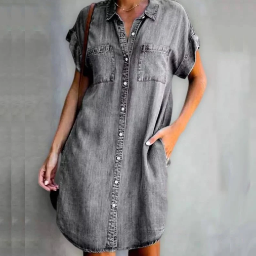 denim leisure dress with short sleeves