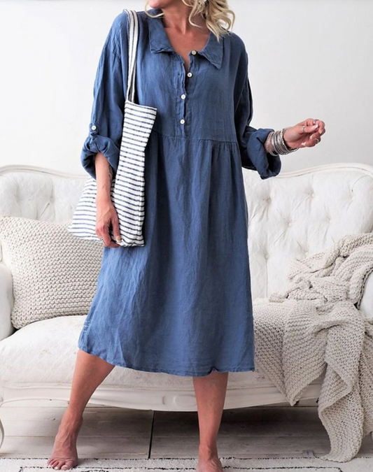 LP | Basic button-down dress with shirt collar and long sleeves