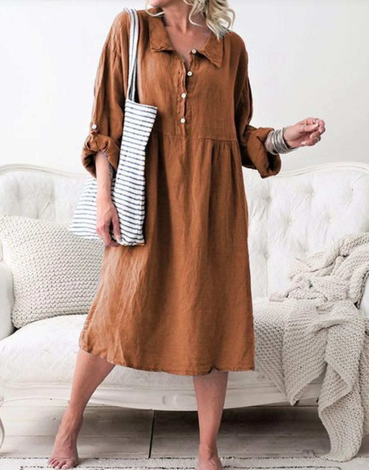 LP | Basic button-down dress with shirt collar and long sleeves