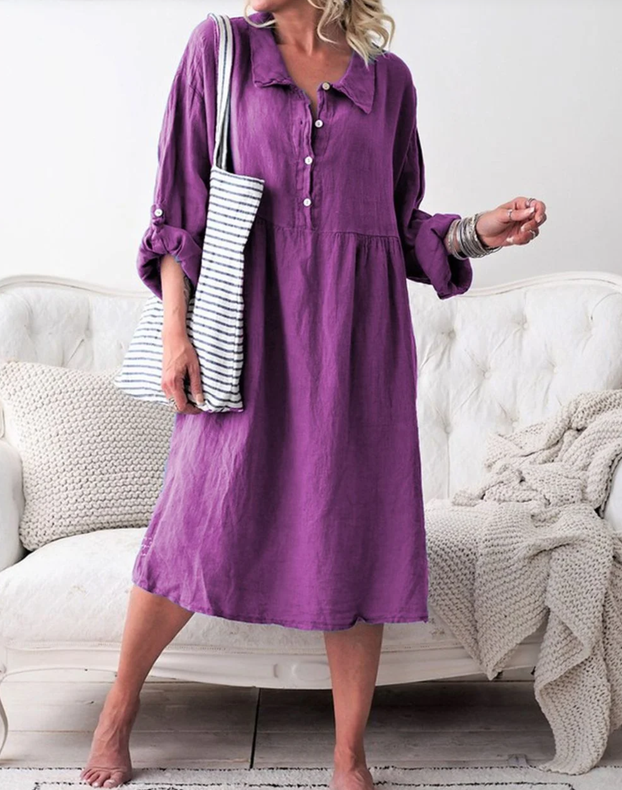 LP | Basic button-down dress with shirt collar and long sleeves