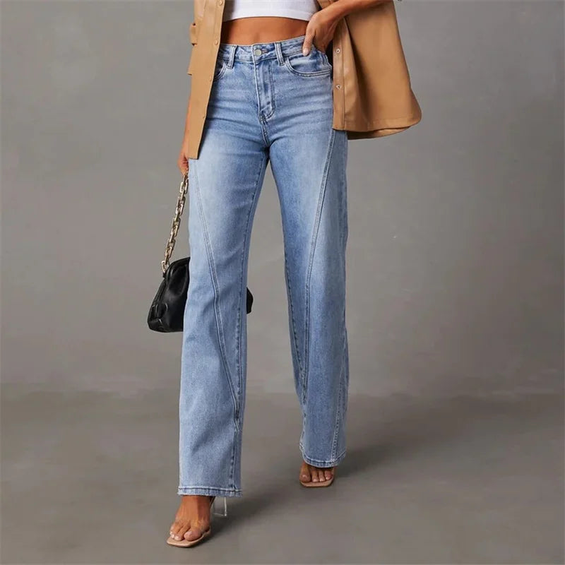 Women's high-waisted jeans, straight cut