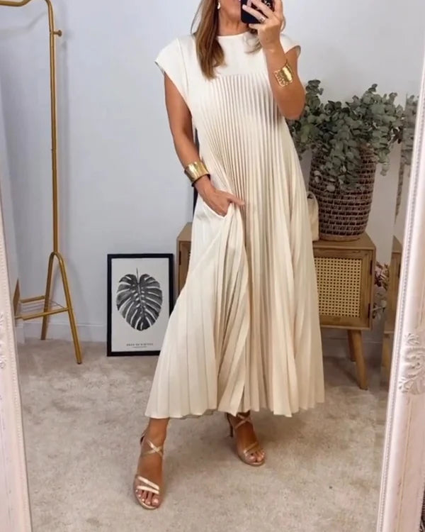 ladies simple pleated dress single color