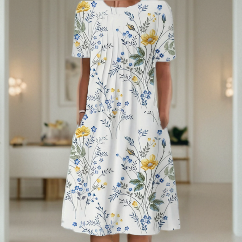 LD Wide dress with round neck, three-quarter sleeves and print pattern
