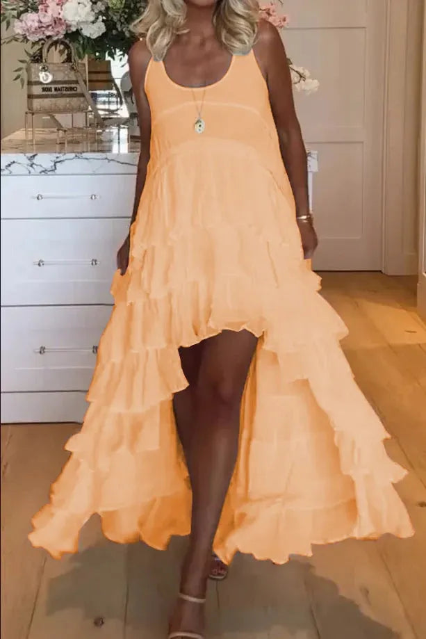 Beautiful women's dress-short-front and long-back with ruffles