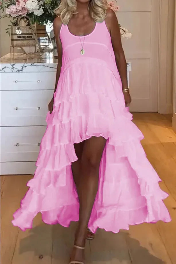 Beautiful women's dress-short-front and long-back with ruffles