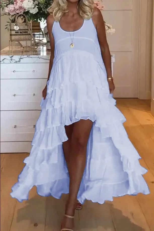 Beautiful women's dress-short-front and long-back with ruffles