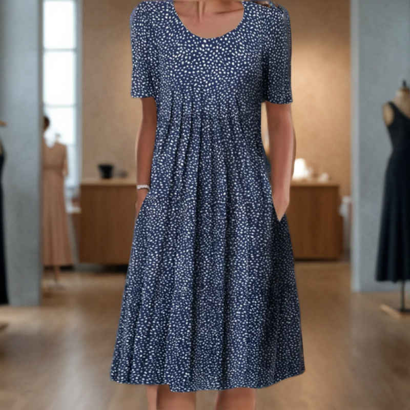 LD Wide dress with round neck, three-quarter sleeves and print pattern