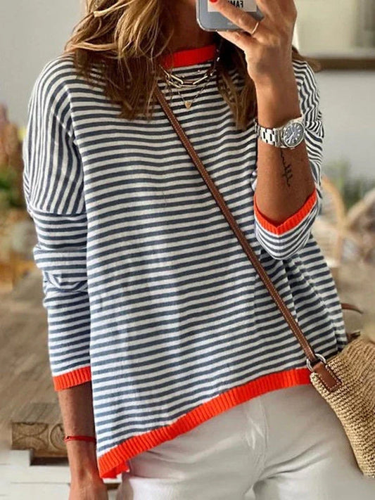 Julia | Navy and white striped top Long sleeves