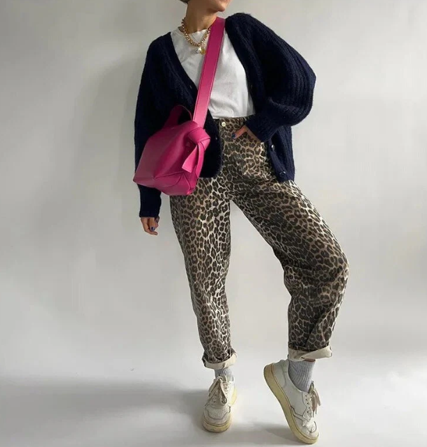 Chandra - Vintage jeans with leopard print