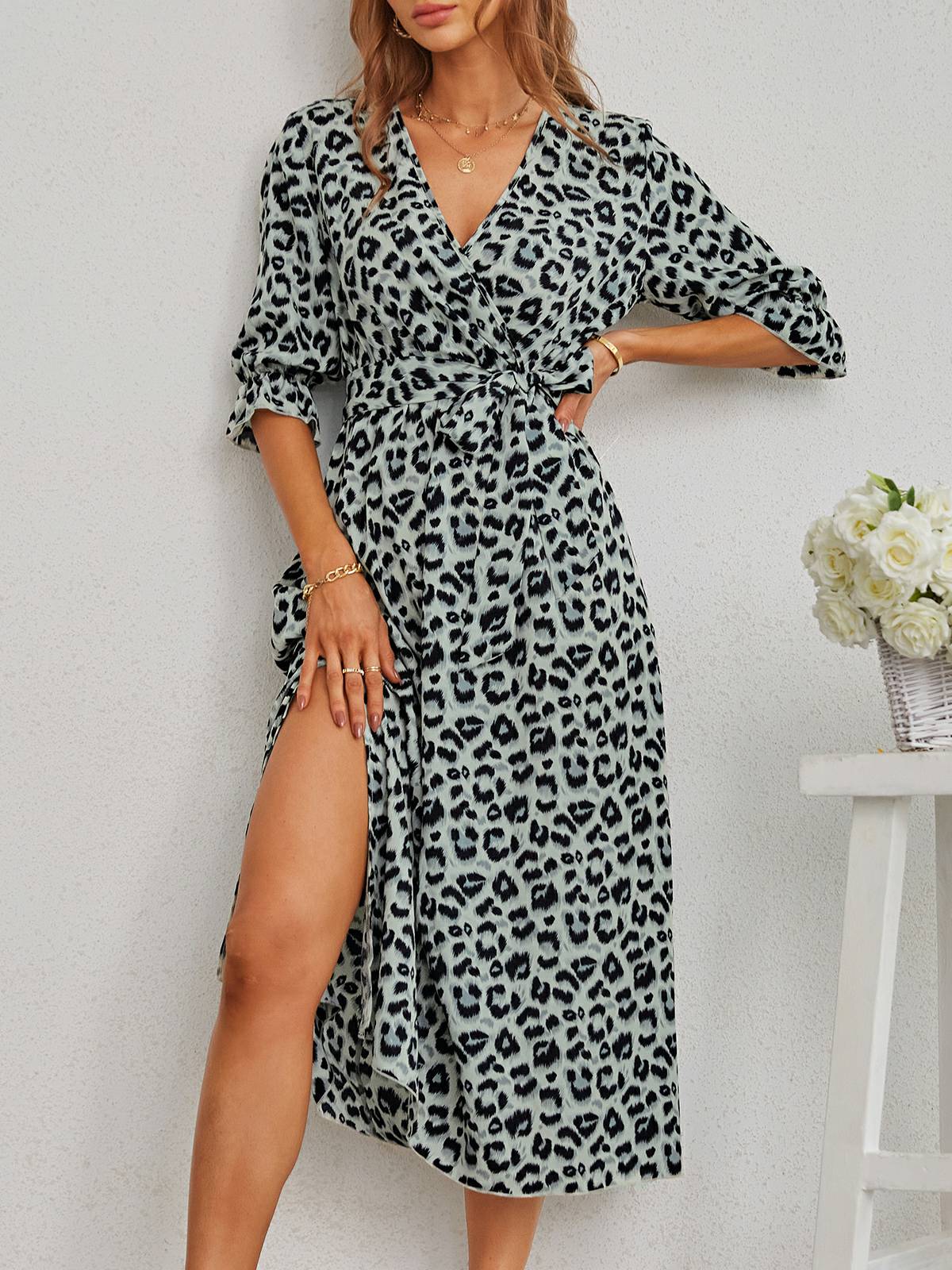 LD | Leopard Print Dress with Split