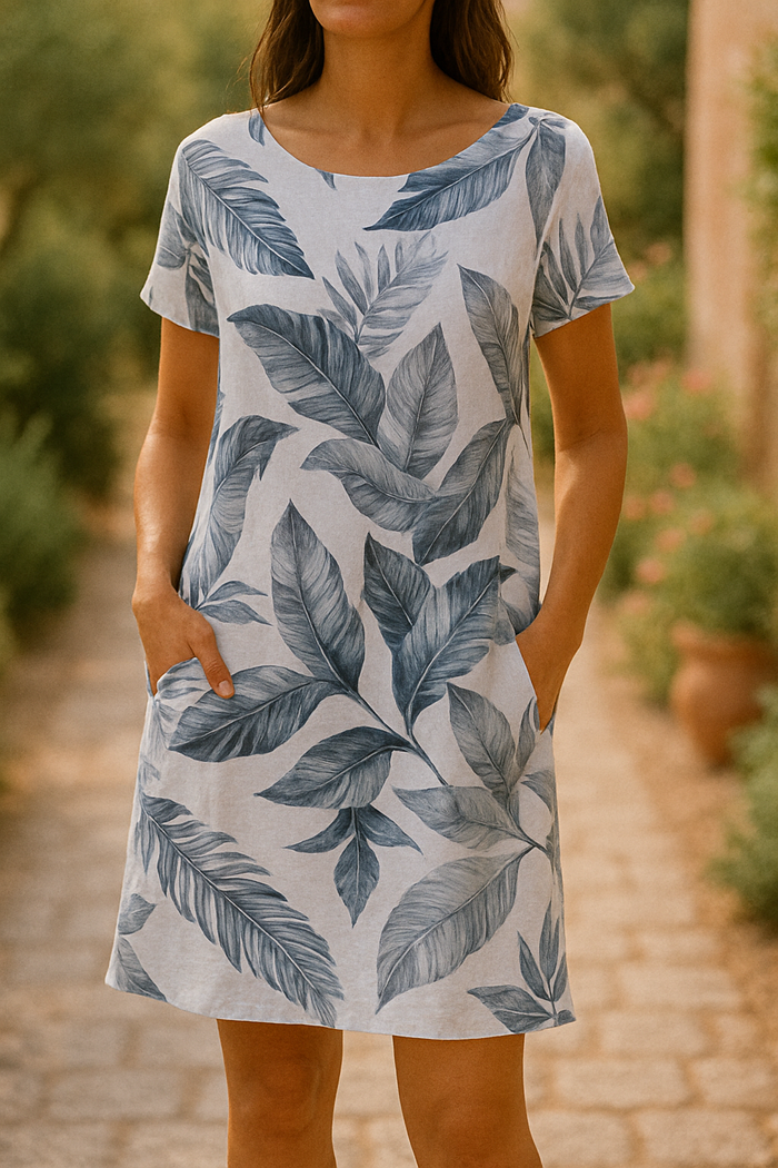 Casual short dress with elegant styling and soft sleeves
