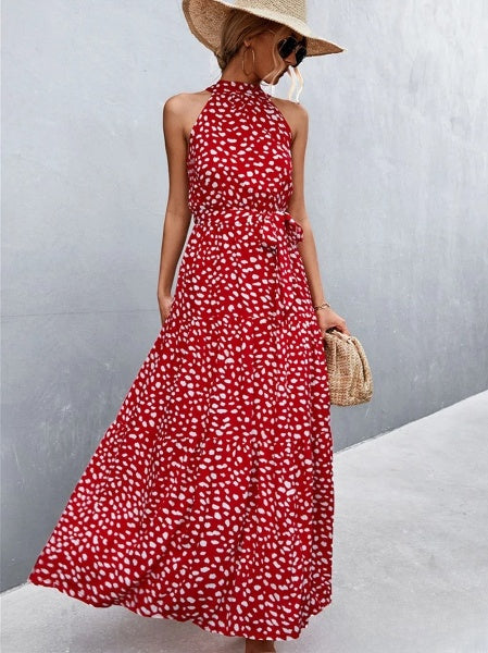 LD Best-selling jumpsuit dress with straps and halter neck with wavy polka dot print