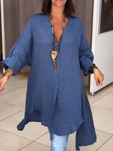 LD Women's Casual Cotton Linen Shirt Dress