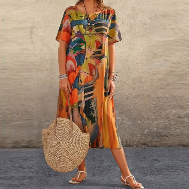 Summery midi dress with modern print