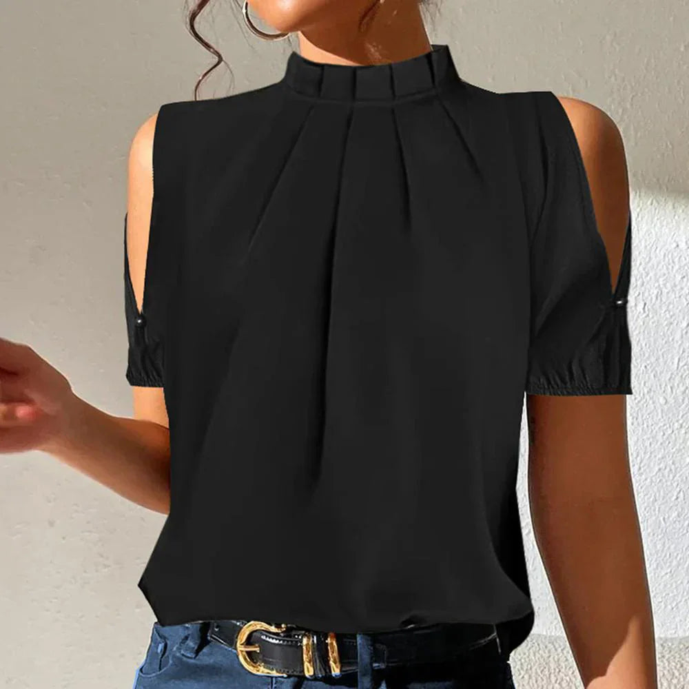 Daniela - Black pleated top with split sleeves