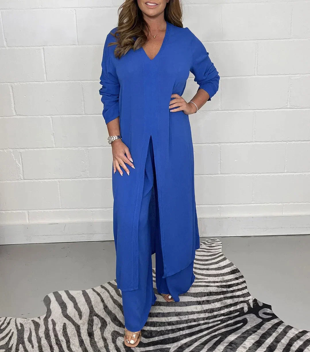 ELISSE | Casual 2-piece set: long top, fitted trousers