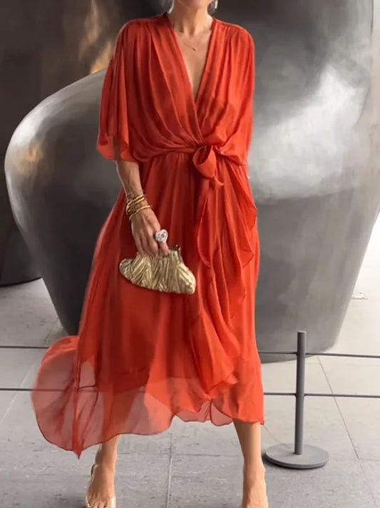 Keira - Elegant and stylish chiffon dress with V-neckline
