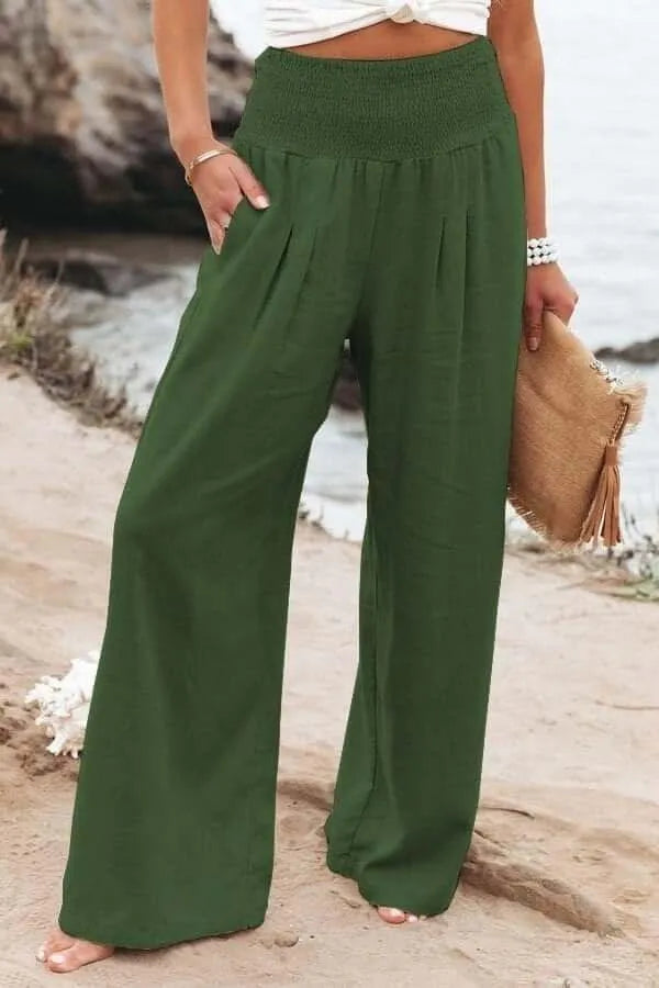 Casual wide-leg pants - Cotton and linen blend - Lightweight and breathable - Perfect for summer outings