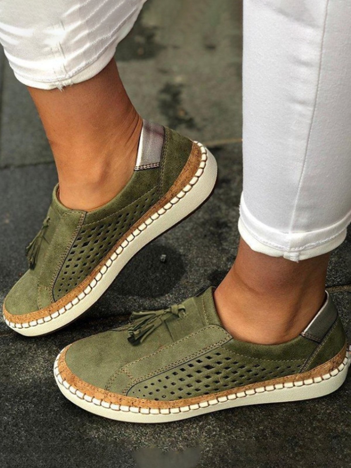 Claudia - Scarpe da ginnastica casual da donna a punta tonda con tacco piatto