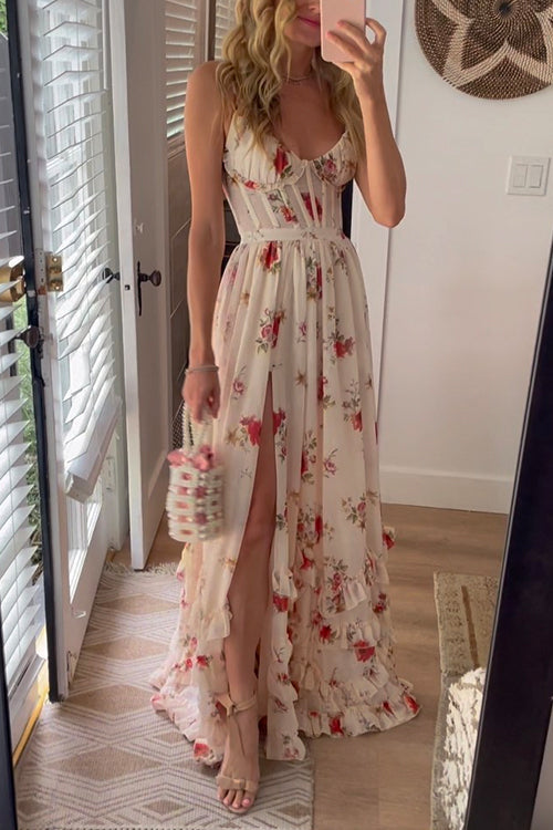 LD Long dress with floral pattern