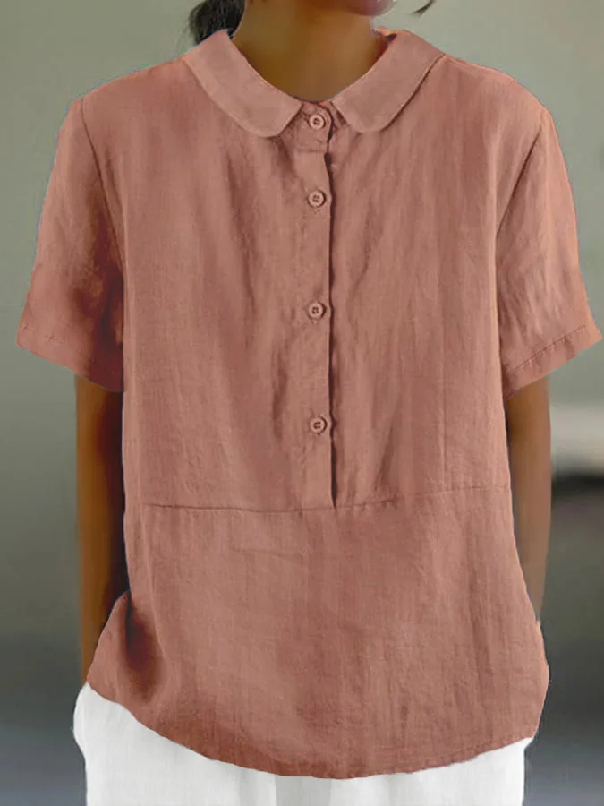 LP | Santorini - One-color women's casual shirt with round neckline and buttons.