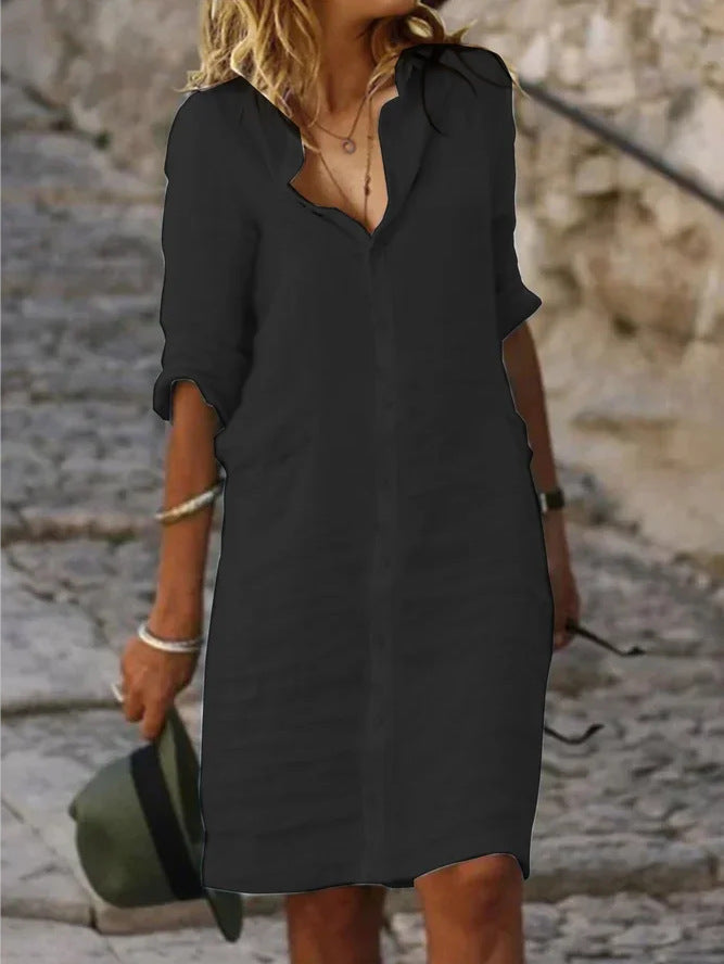 Button-down dress with lapel collar