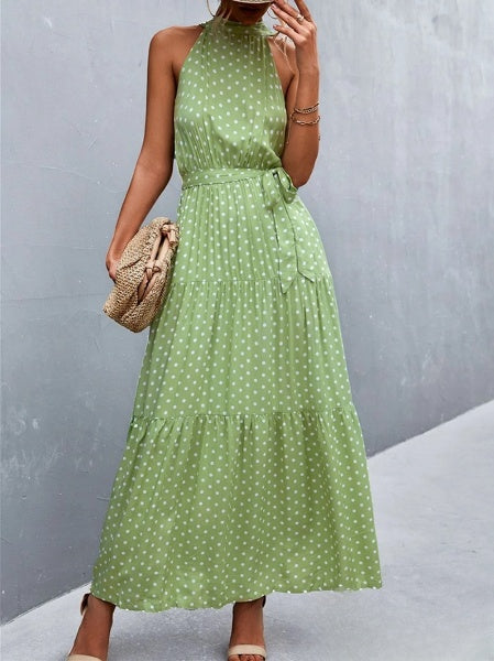 LD Best-selling jumpsuit dress with straps and halter neck with wavy polka dot print