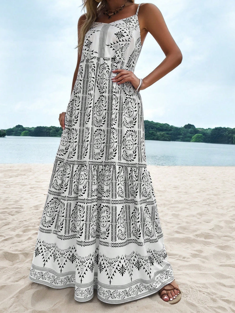 Tropical Vibes: women's dress with ruffled hem and vegetable print