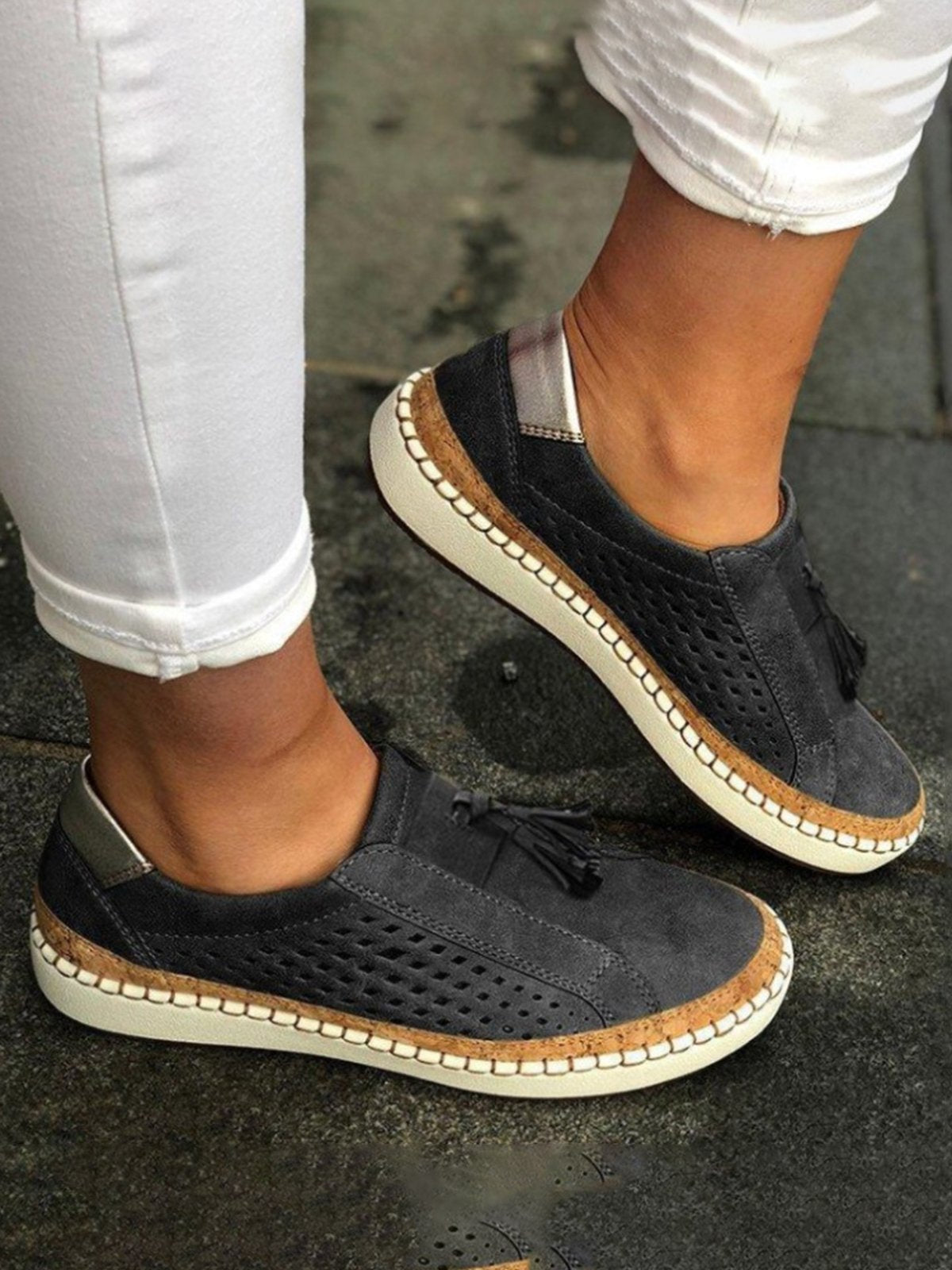 Claudia - Scarpe da ginnastica casual da donna a punta tonda con tacco piatto