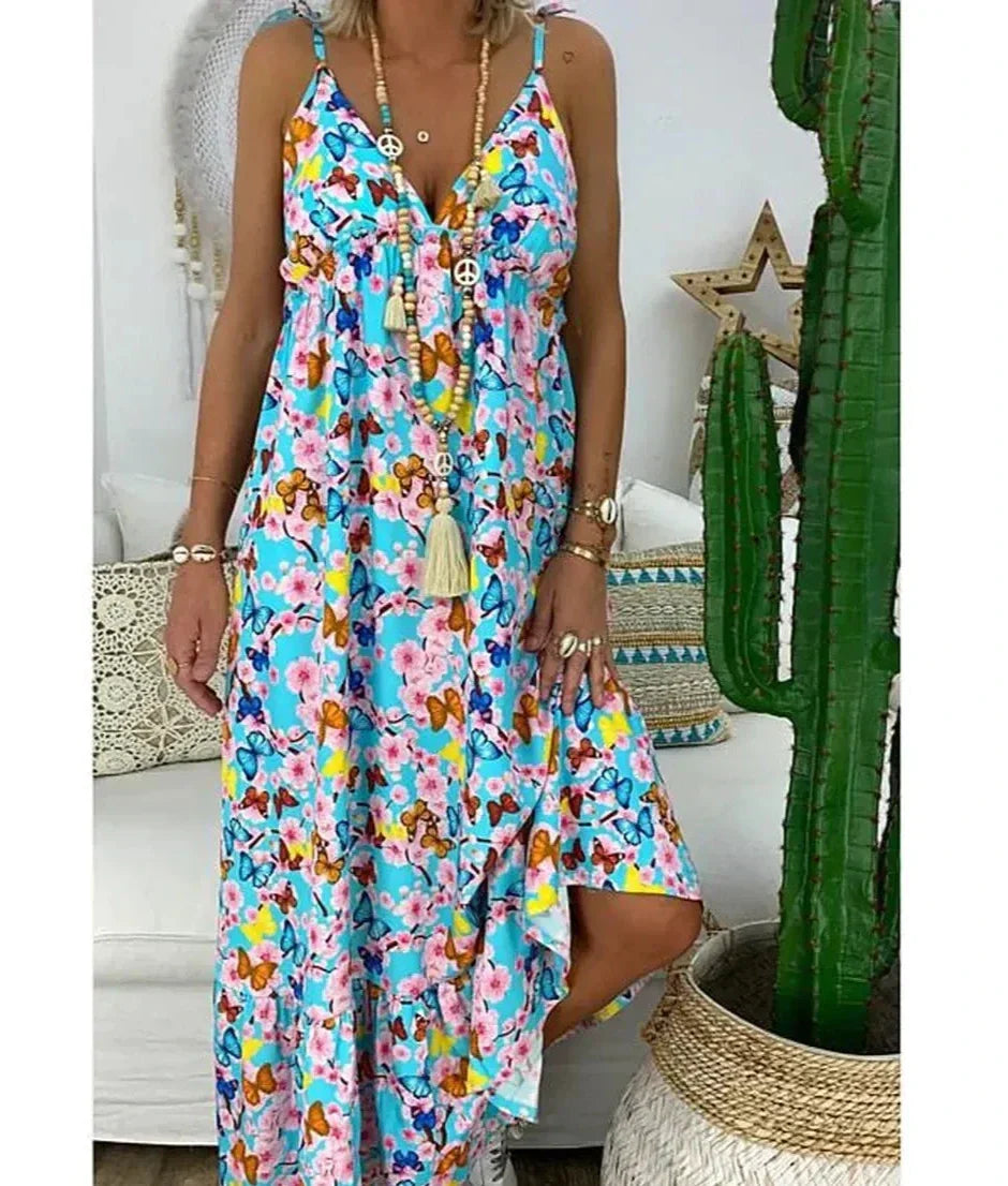 Strapless dress with floral print