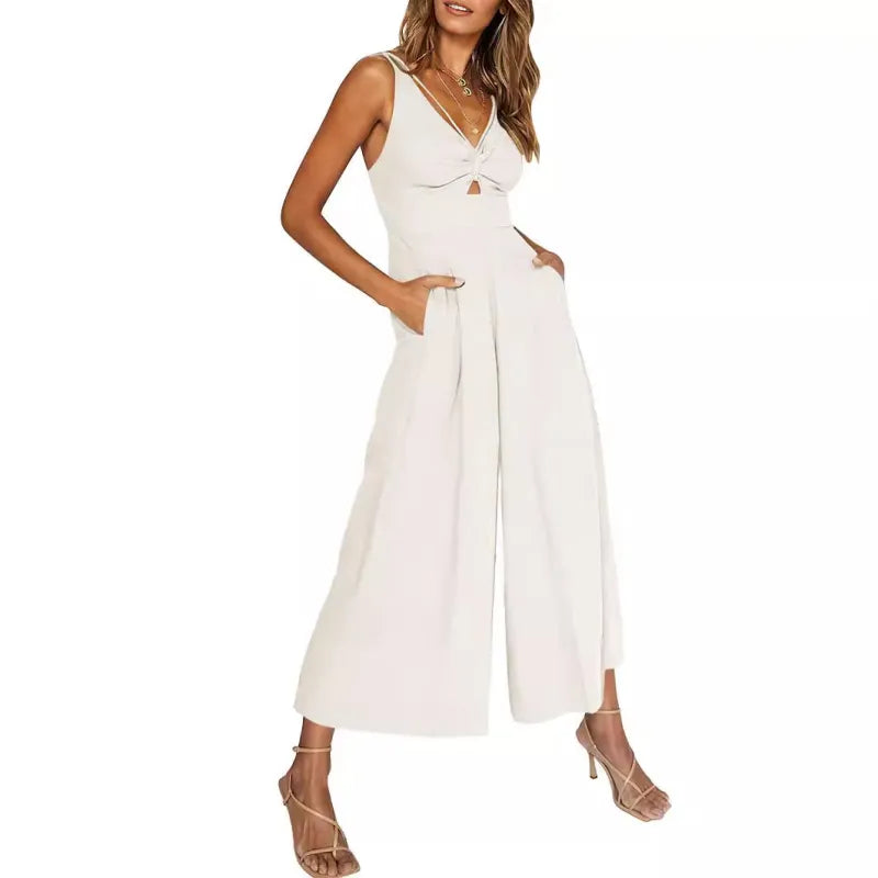 LD 2024 new jumpsuits with V-neck and wide legs