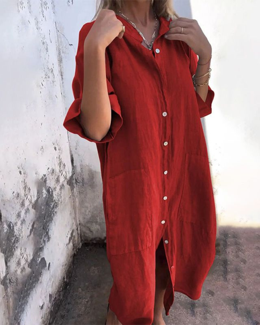 Casual long shirt dress with a relaxed fit