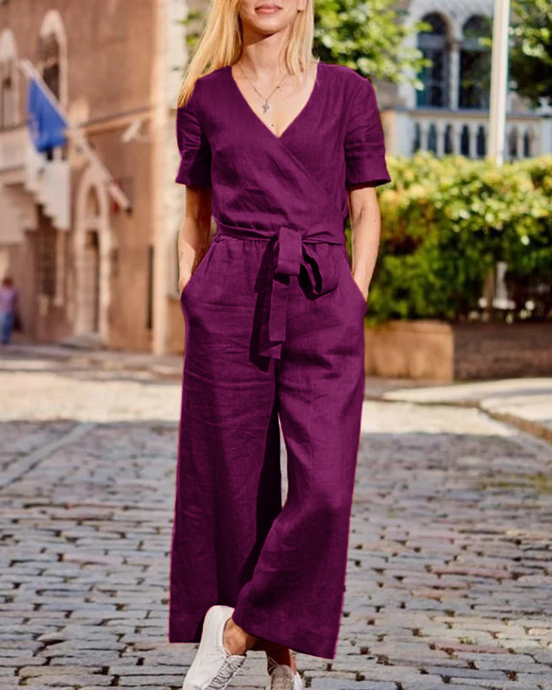 Linn - Belted short-sleeved jumpsuit