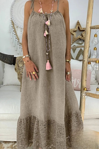 Elegant shirt dress with buttons and lace inserts