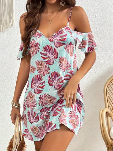 Mc | Off-the-shoulder dress with floral pattern.