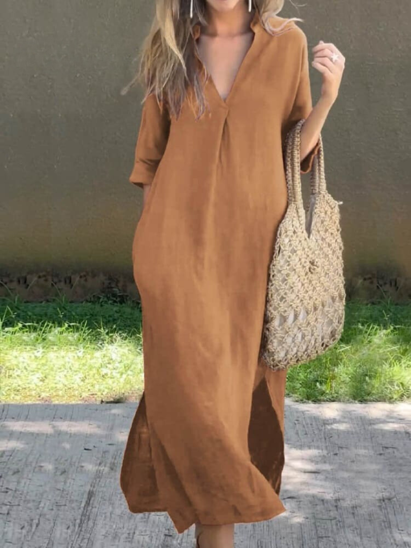 LD | Elegant maxi dress with V-neck and loose silhouette