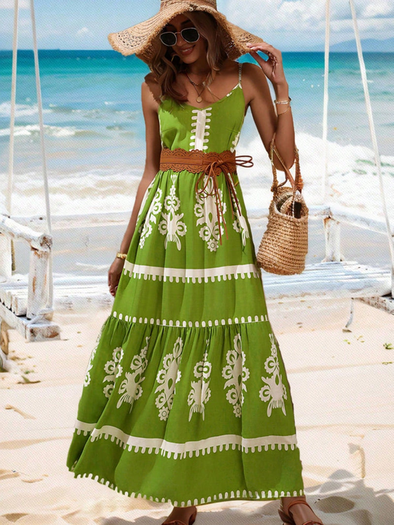 Tropical Vibes: women's dress with ruffled hem and vegetable print