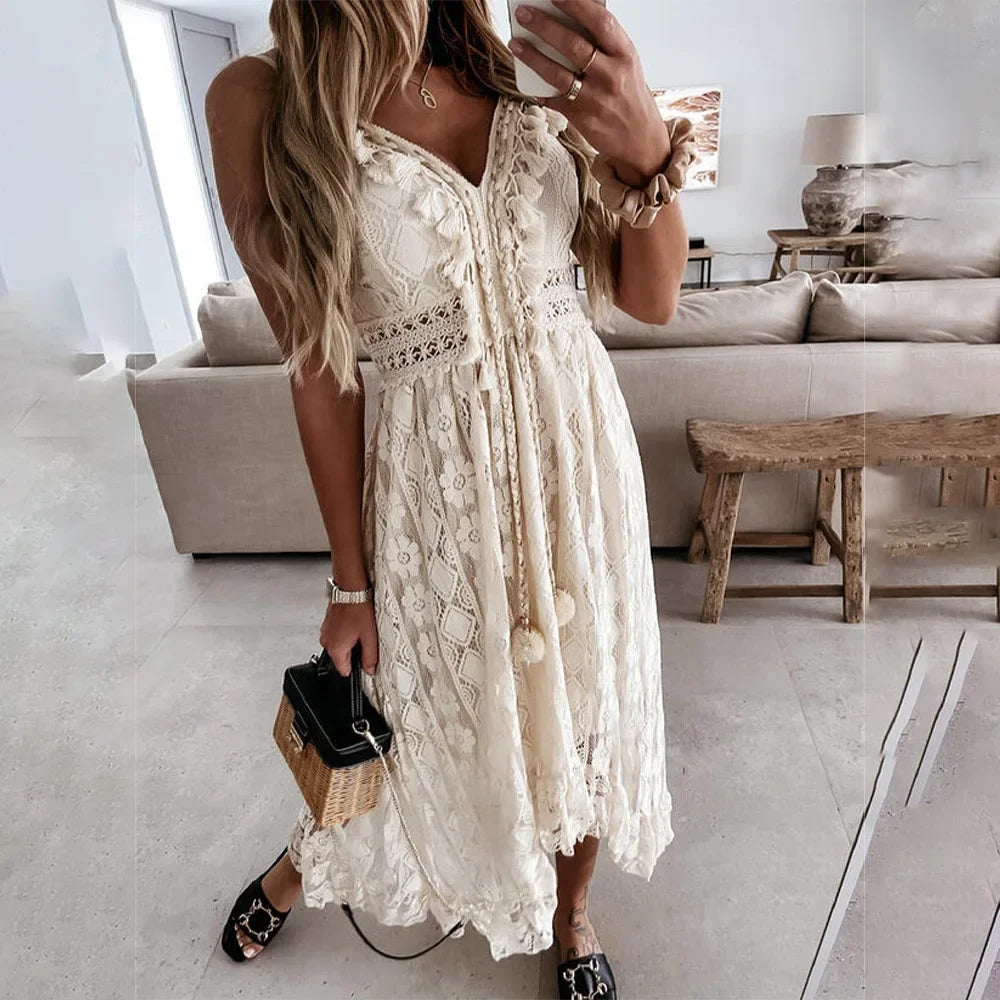 LD | Boho lace dress with tassels