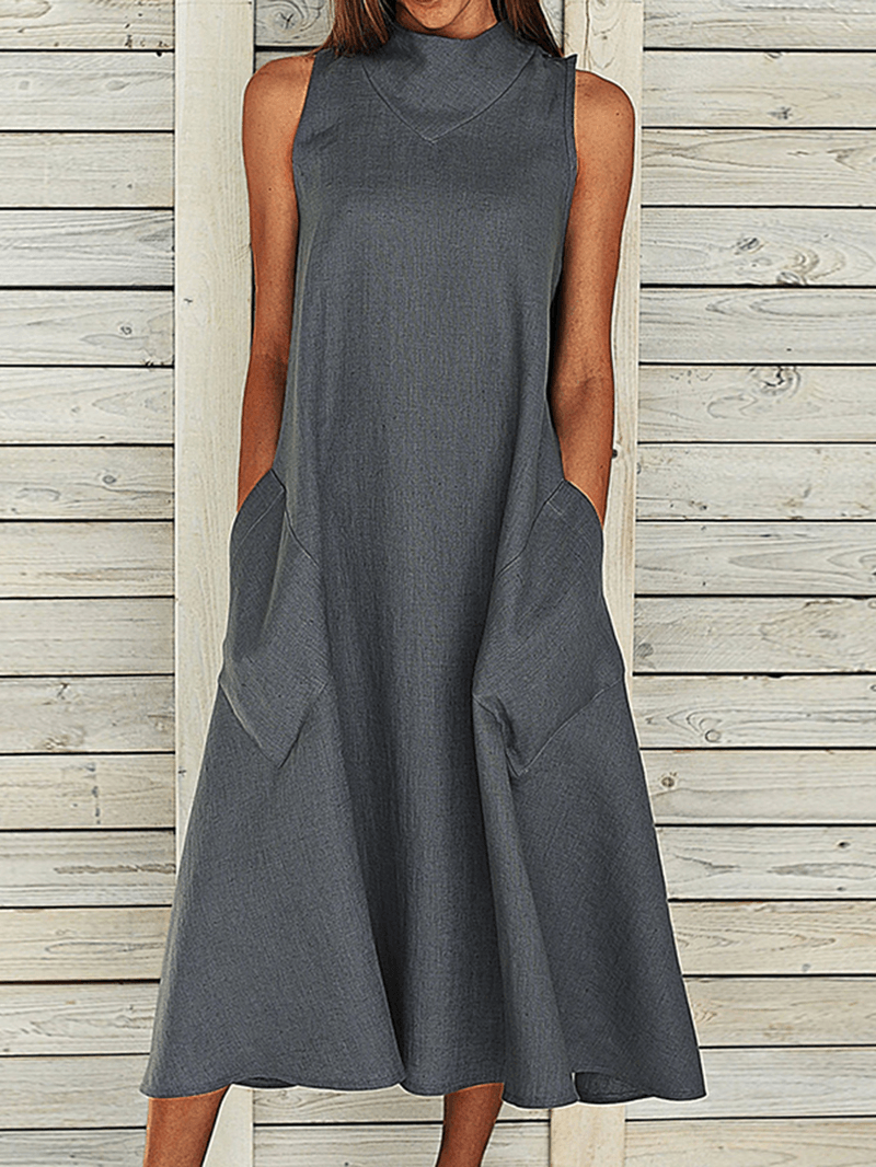 LP | Women's casual loose-fitting dress with one-color side pocket