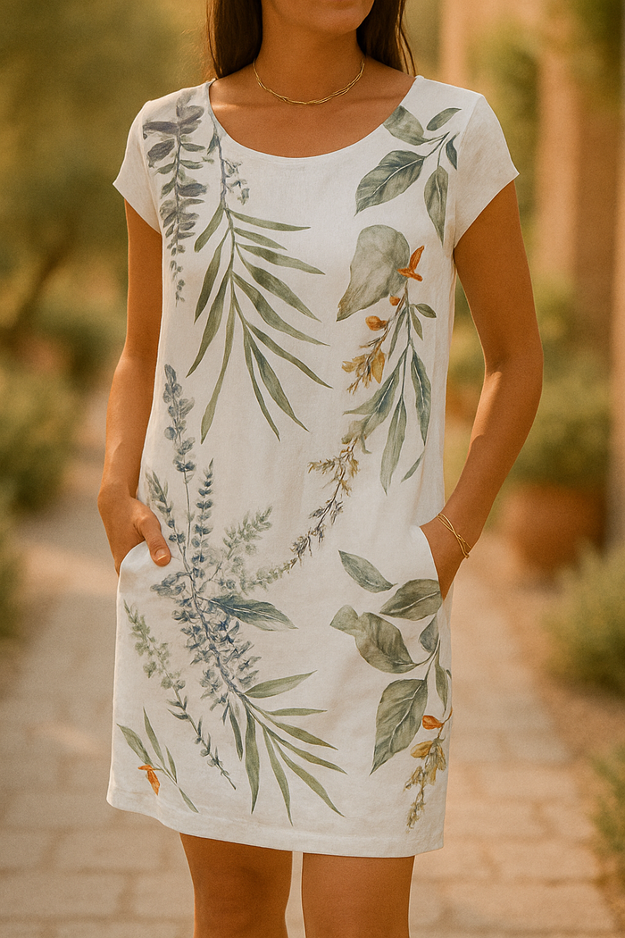 Casual short dress with elegant styling and soft sleeves