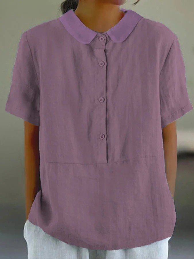 LP | Santorini - One-color women's casual shirt with round neckline and buttons.
