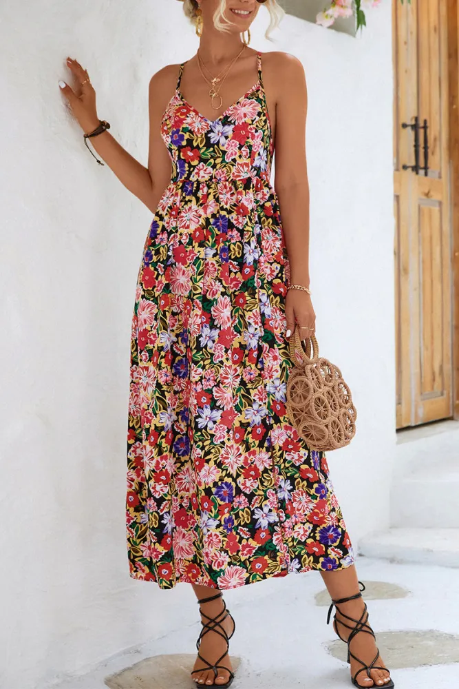 LP | Midi dress with floral print and straps