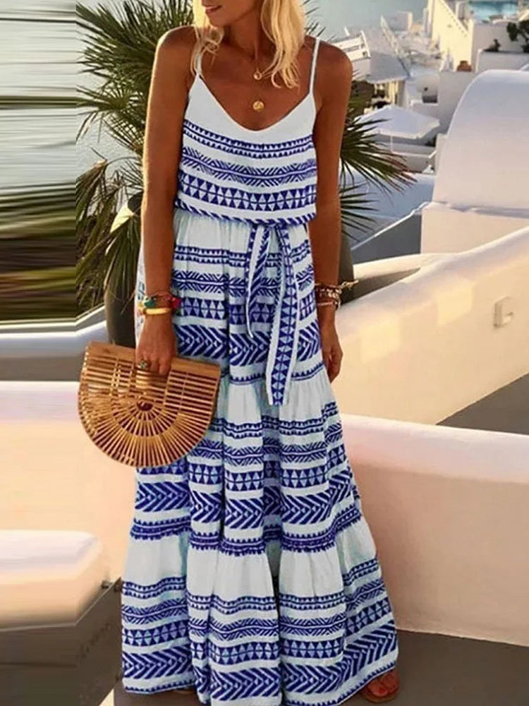 Bohemian V-neck printed lingerie beach dress
