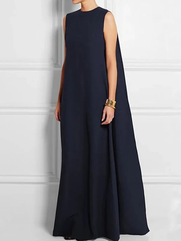 LP | Loose, simple, one-color, sleeveless, V-back long dress