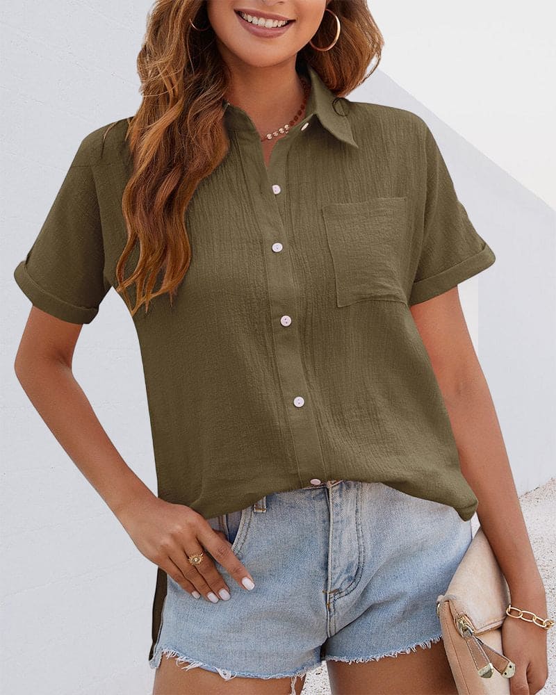 Lena - Plain blouse with button fastening and short sleeves