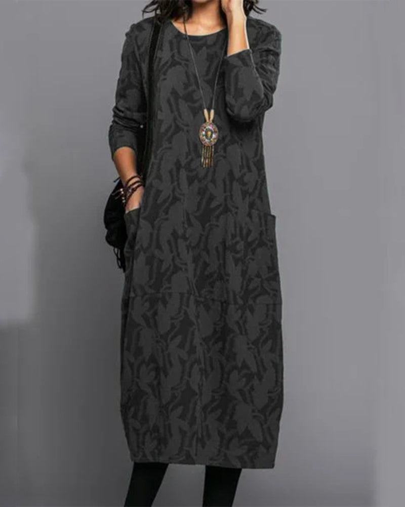 Adel Long Sleeve Pocket Print Dress