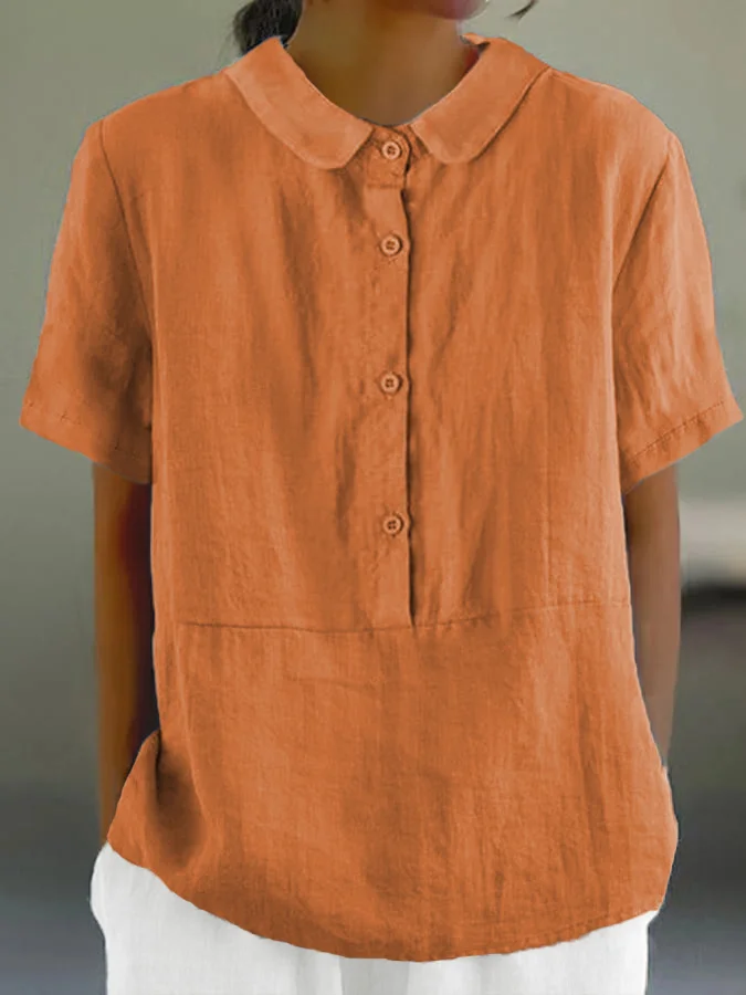 LP | Santorini - One-color women's casual shirt with round neckline and buttons.
