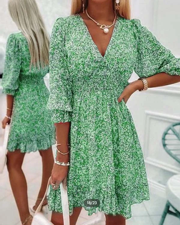 Bohemian flower dress with short sleeves