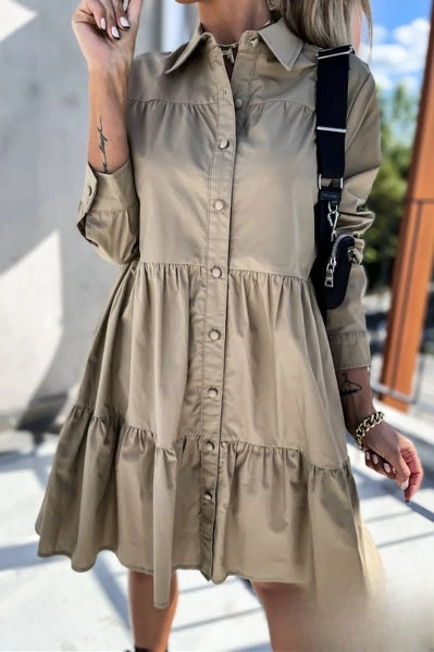 Evelyn women's dresses-with-fixed-buckle-and-turned-collar
